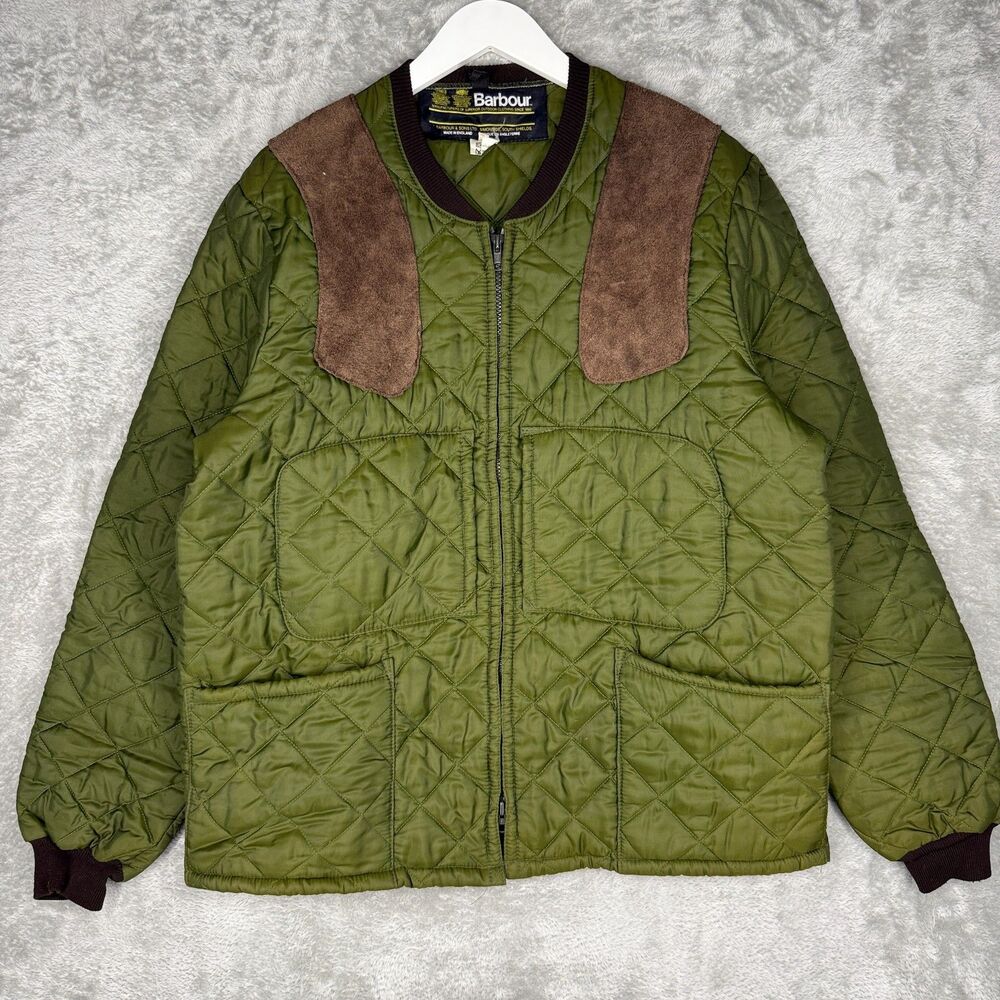 Vtg Barbour Jacket Mens Large Quilted Shooting Olive Green Zip England 80s 90s